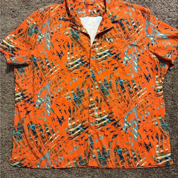 All in Motion Orange and Blue Patterned Men's Button Down Shirt - Picture 1 of 7